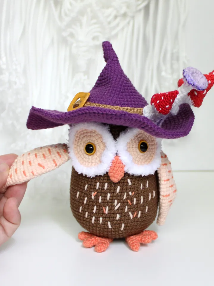 Owl crochet pattern PDF in English Amigurumi owl witch hat Halloween decor crochet tutorial