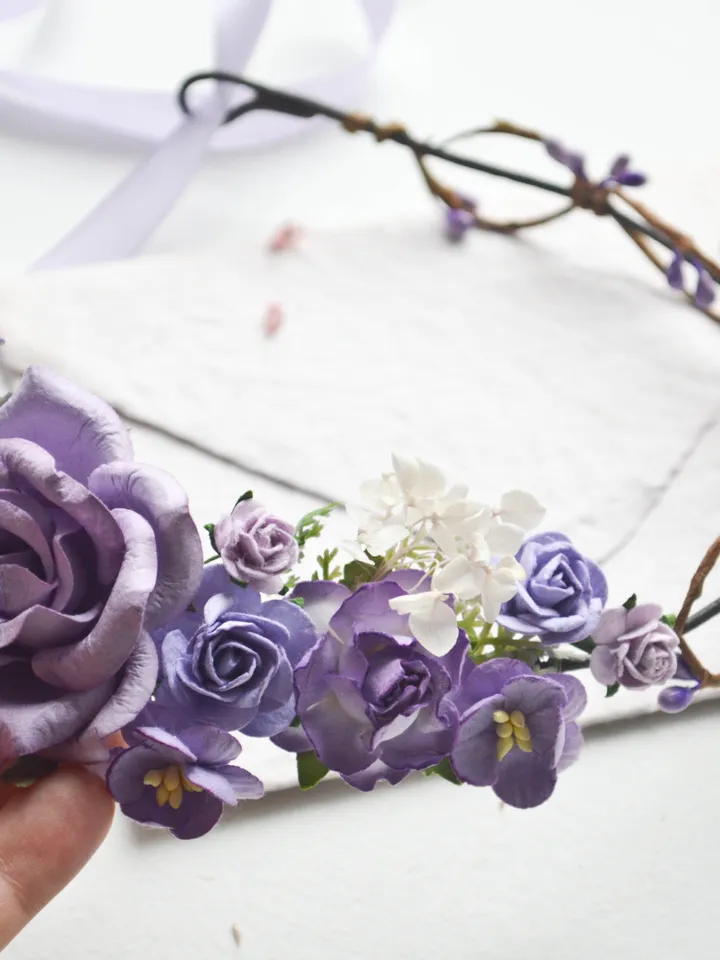 Lavender crown, Purple flower crown, Rustic flower crown, Bridesmaid crown, Purple headband, Lilac flower crown