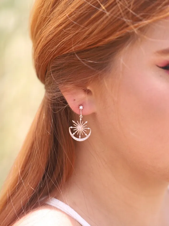 Rose Gold Star Boho Wedding Earrings, Swarovski Crystal Boho Bridal Earrings, Cubic Zirconia Bridal Jewelry, Celestial CZ Wedding Jewelry