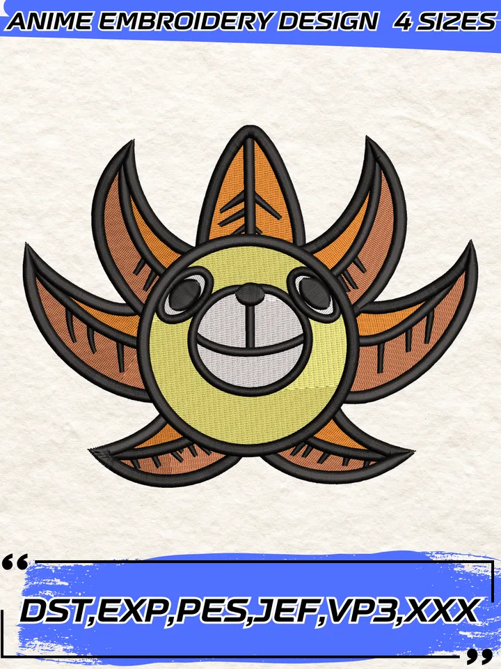 Thousand Sunny Jolly Roger Embroidery Design,One Piece Anime Embroidery Design,4 Sizes,Instant Download