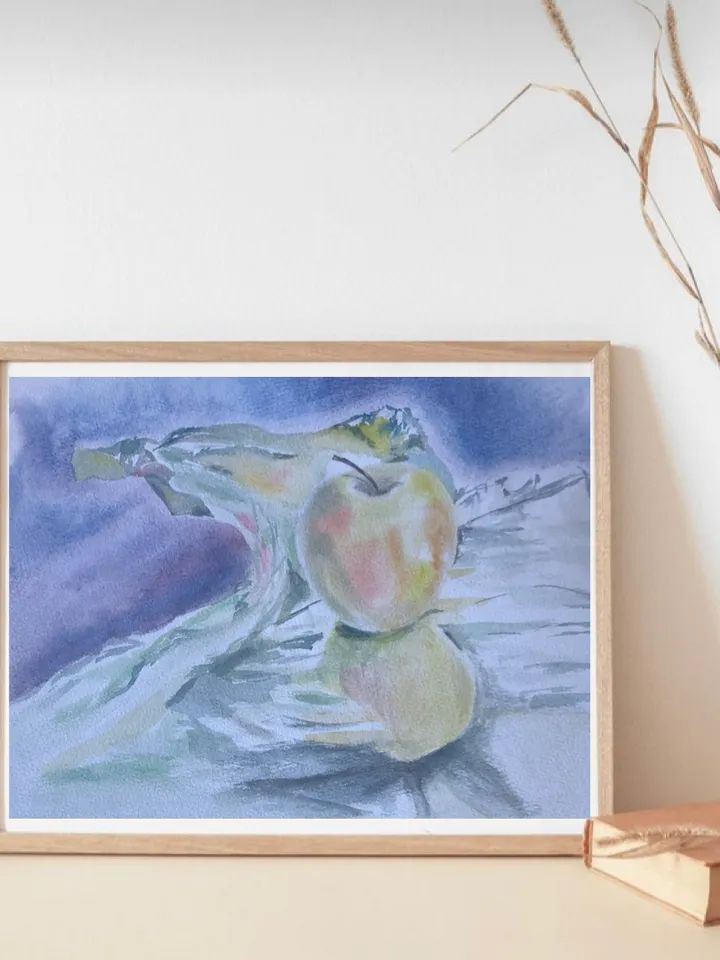 Apple original watercolour painting hand painted modern painting wall art 8x11 inch