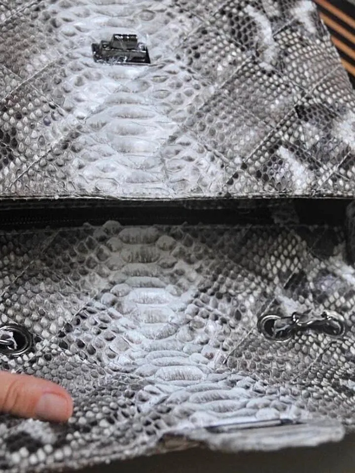 Genuine python skin classy stitched big gray crossbody | designer women leather handbag | snakeprint bag | crossbody purse | gift for her
