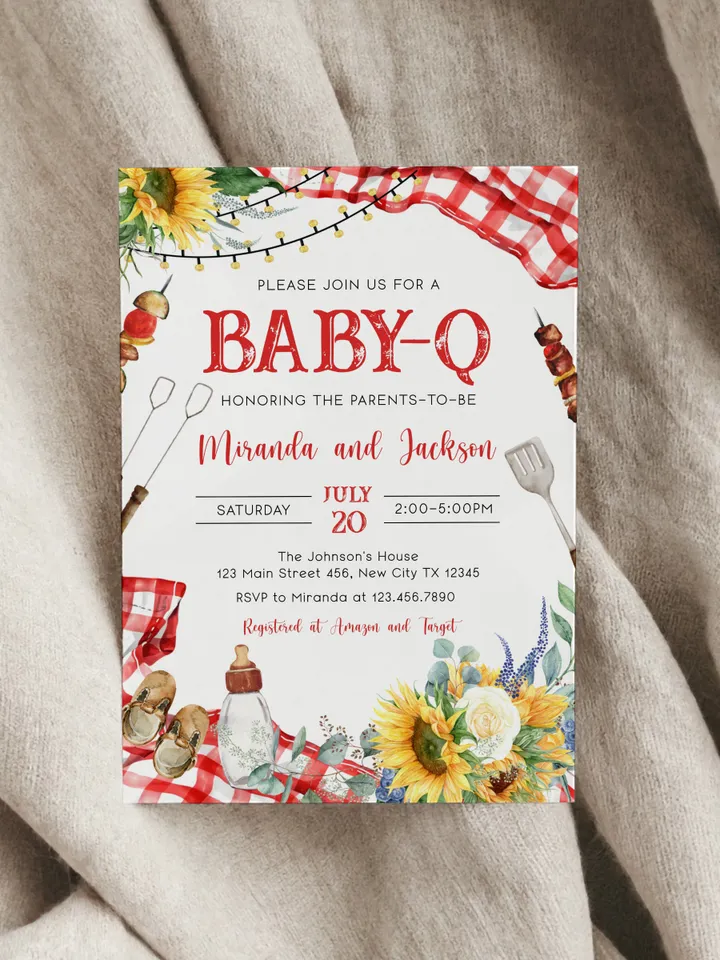 Baby-Q Baby Shower Invitation, BBQ Baby Shower Invite, Backyard Baby Shower, BBQ Party Baby Sprinkle Invitation, Editable Template BBQ02
