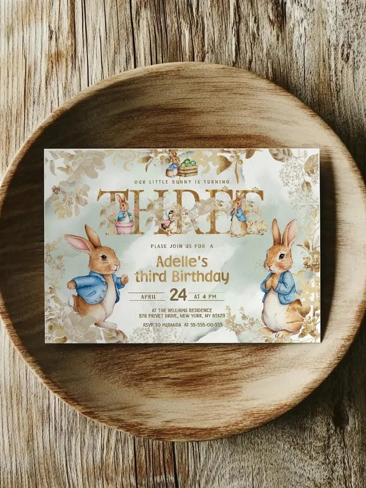 Editable and Printable Invitation template for 1st Baby Birthday party in Peter Rabbit style instant download and unlimited access pr888