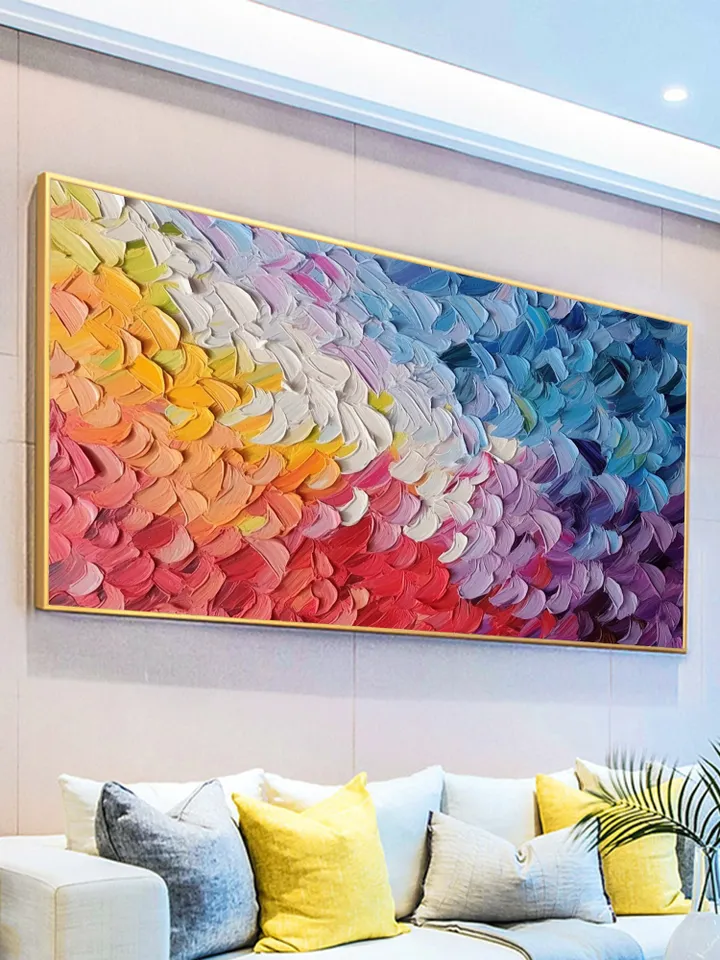 Original Oil Painting On Canvas, Large Wall Art, Abstract Colorful Feathers Painting, Custom Painting, Office Living room Bedroom Wall Decor