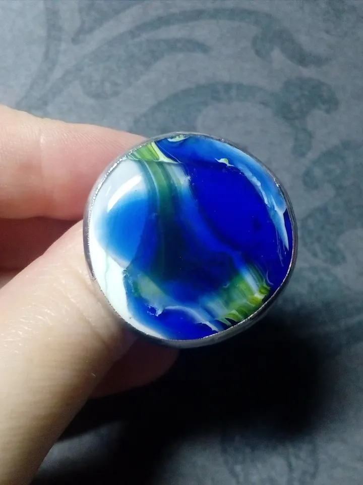 Blue Glass ring, fused cosmic universe ring, Fusing sea ring, Mermaid ring, Ocean wave ring, Tin soldered ring