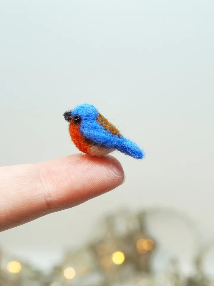Tiny needle felted bluebird, miniature bird, made to order
