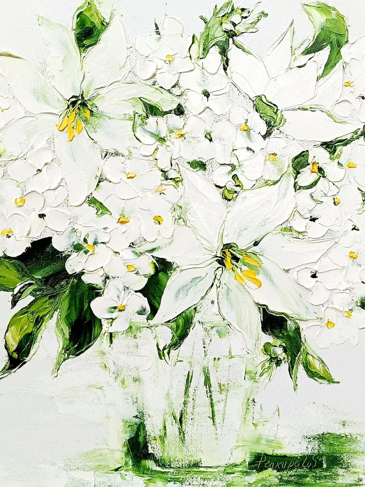 Hydrangea Painting Lily Original Art Impasto Painting Flower Painting 12x12 Flower in vase art