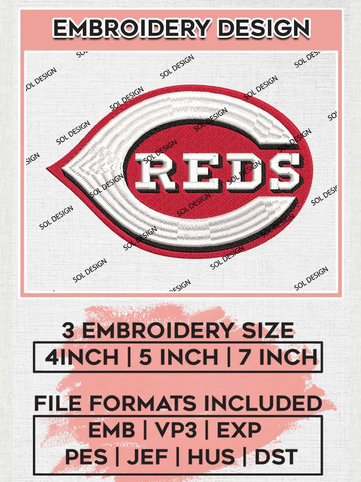 MLB Cincinnati Reds Team Wordmark Logo Embroidery Design, MLB Cincinnati Reds Embroidery files, Baseball Team, Reds Design, Digital Download
