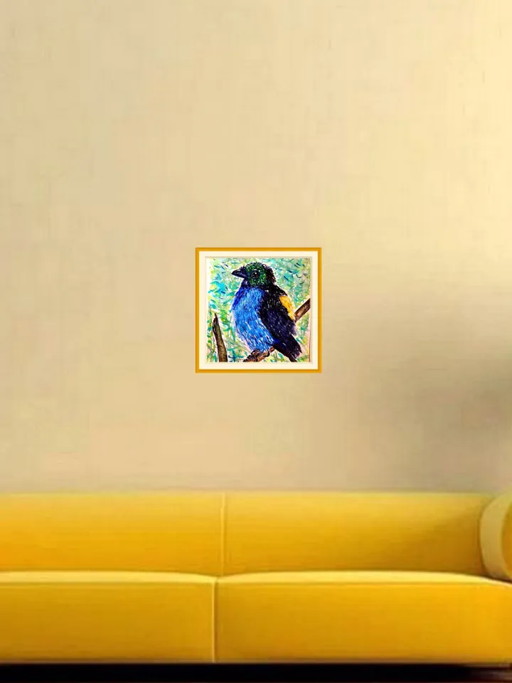 Paradise tanagra bird original watercolour painting.Bright exotic bird.