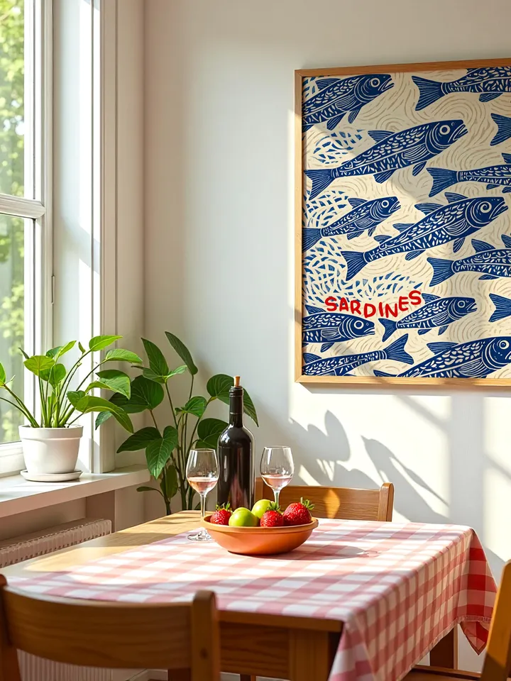 Sardines Print Sardine Tin Vintage Poster Retro Sardine Wall Art Fish Print Eclectic Wall Art Colorful Kitchen Art Maximalist Poster Digital