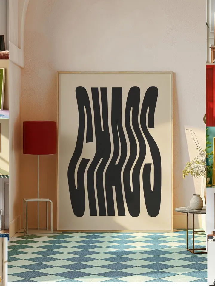 CHAOS Poster Wavy Print Large Printable Aesthetic Room Decor 70s Trendy Multicolor Wall Art Bauhaus Style Poster Retro Typography 15 color
