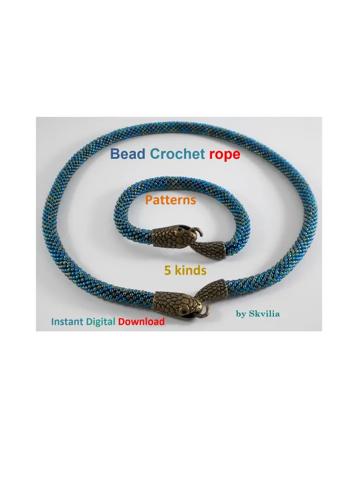 Bead Crochet Snake Necklace Bracelet patterns, Rope bead crochet, DIY, bead crocheting, bead jewelery, Instant Download, PDF patterns