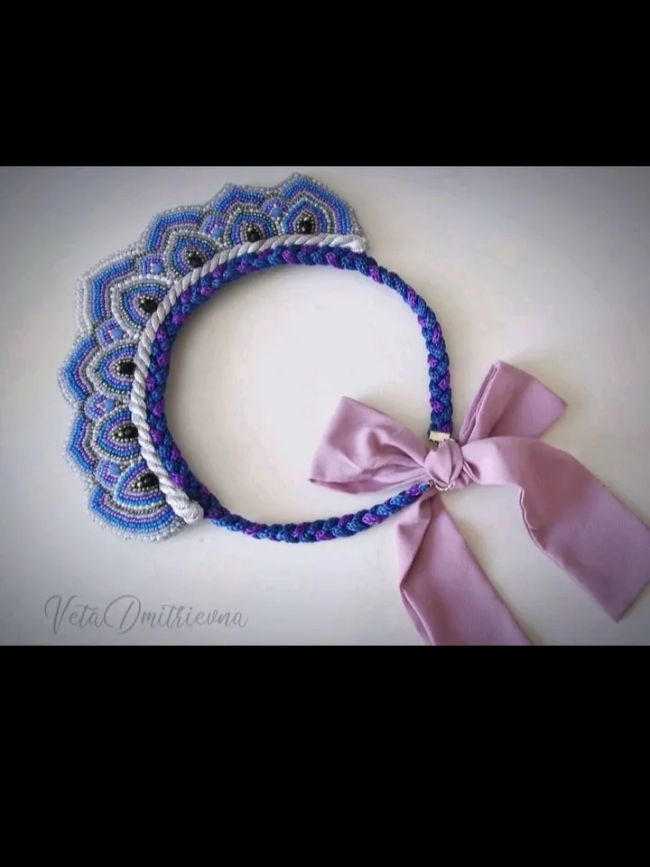 Crown Headdress Necklace Beaded Lilac Boho Eclectic Oriental Queen Style