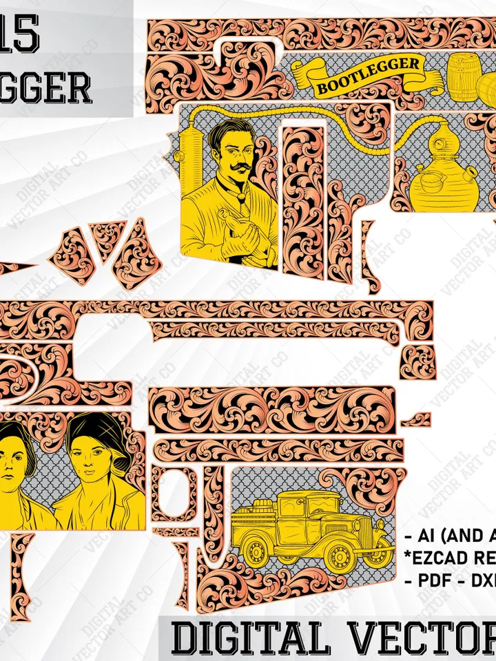 Ar15 Bootlegger Customs Art Svg | Svg Laser Cut File | Vintage Ornamentals | Ar15 Engraving | Customs Design | Ar15 ScrollArt