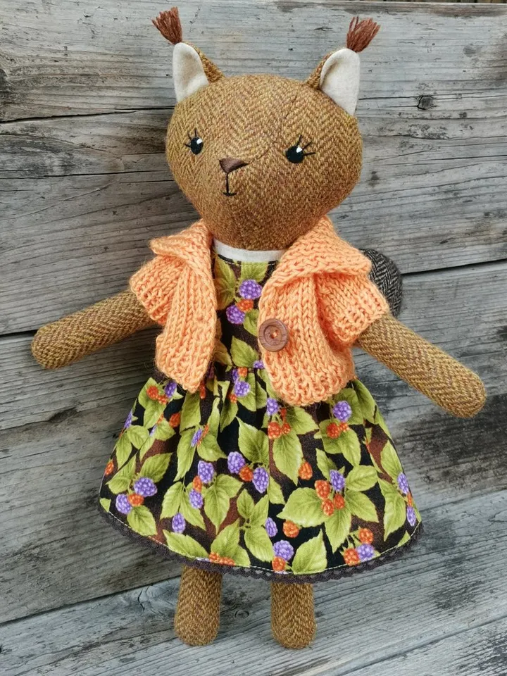 Red squirrel girl, plush stuffed toy, wool animal doll, squirrel soft toy