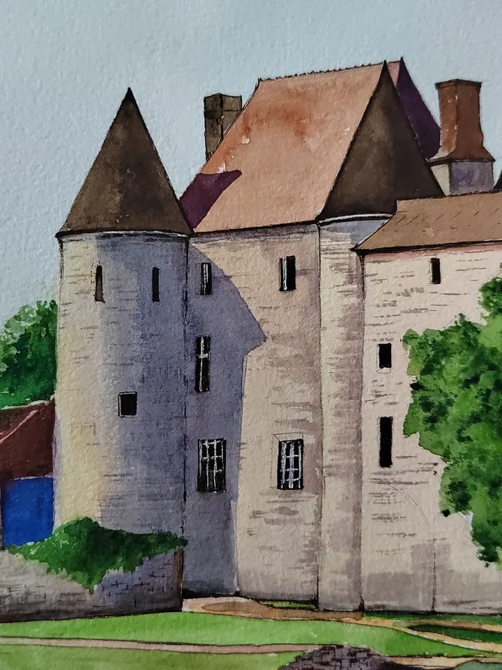 Original Watercolor Painting Old Castle Artwork Landscape with Stone Castle Art 30x40 cm by SoftWaves