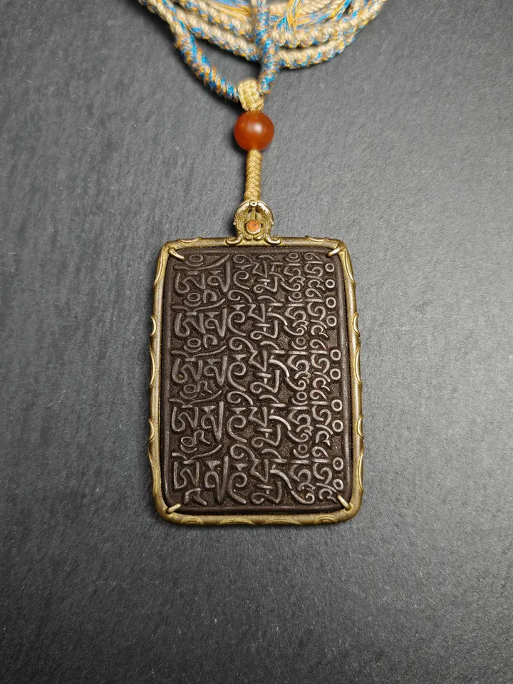 Gandhanra Handmade Tibetan Buddhist Amulet,Om Badge Pendant, Mantra of Chenrezig Om Mani Padme Hum,Protective Chram,2.76"