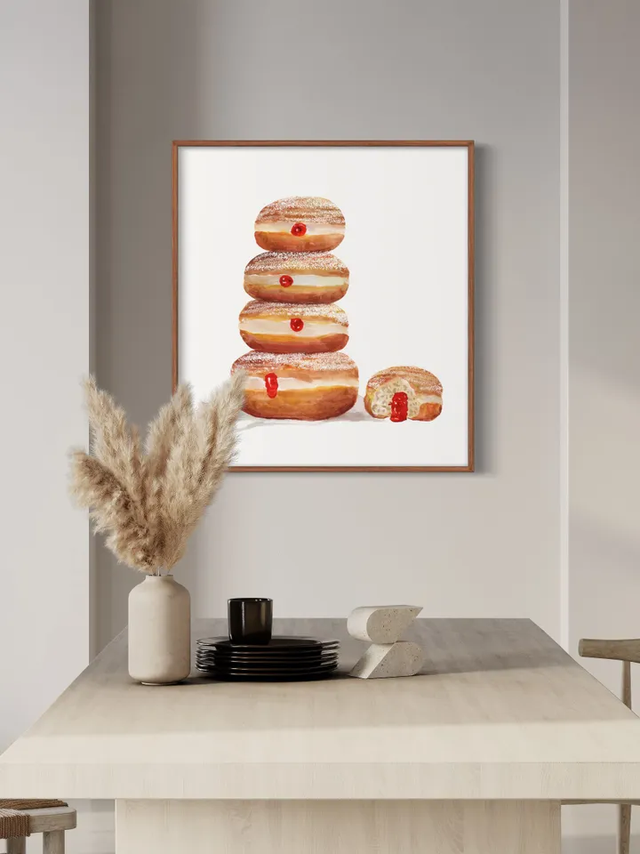 Donut Art Print, Dessert Painting, Donut Watercolor, Breakfast Art, Food Illustration, Donut Food Print,Donut Picture Wall Art Print Poster
