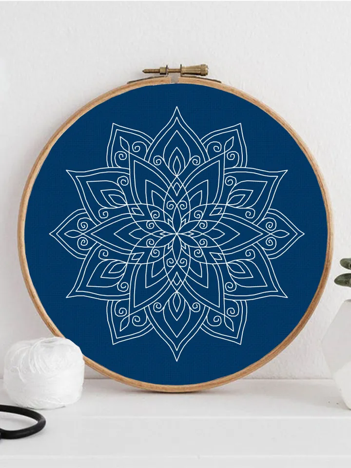 Floral mandala blackwork pattern PDF Blackwork mandala embroidery download PDF, Mandala cross stitch, Mandala ornament Backstitch chart #W34