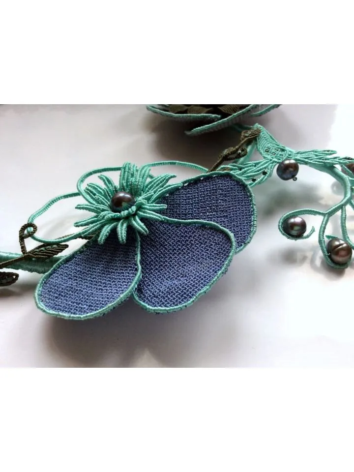 Night Dreams Floral and Dragonfly Asymmetrical Macrame Necklace