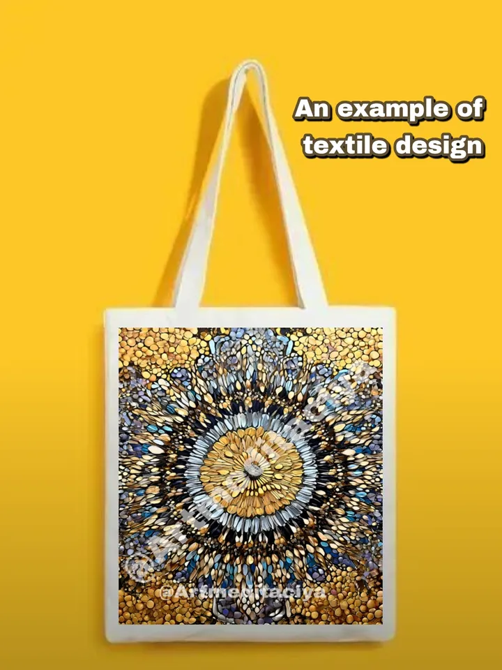 Modern digital abstract energy painting "Mandala of Harmony" abstract panel in bronze-gold shade with gray-blue, silver, black inclusions in the style of zenart, pointillism, interior painting