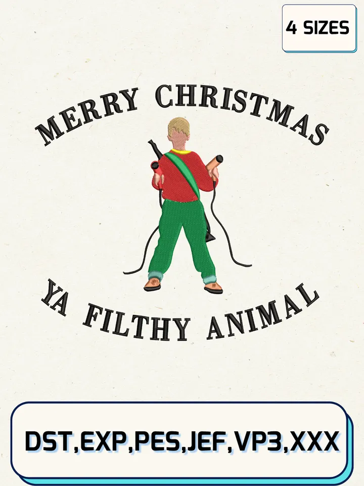 Merry Christmas Ya Filthy Animal Embroidery Design,Christmas Embroidery Designs,Machine Embroidery Files,Alone Home Embroidery Design,4 Sizes