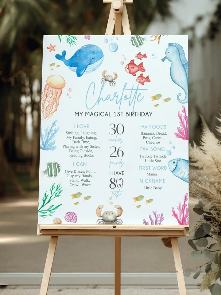EDITABLE Under The Sea First Birthday Milestone Board, Oneder The Sea Milestone Photo Poster, Ocean Party Milestone Sign, Printable - i107