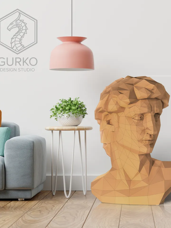Bust of David (1200 mm) Papercraft, Digital Template, PDF Download, Gurko, 3D Low Poly, Pepakura, DIY Origami Sculpture, Paper Decor, Gift