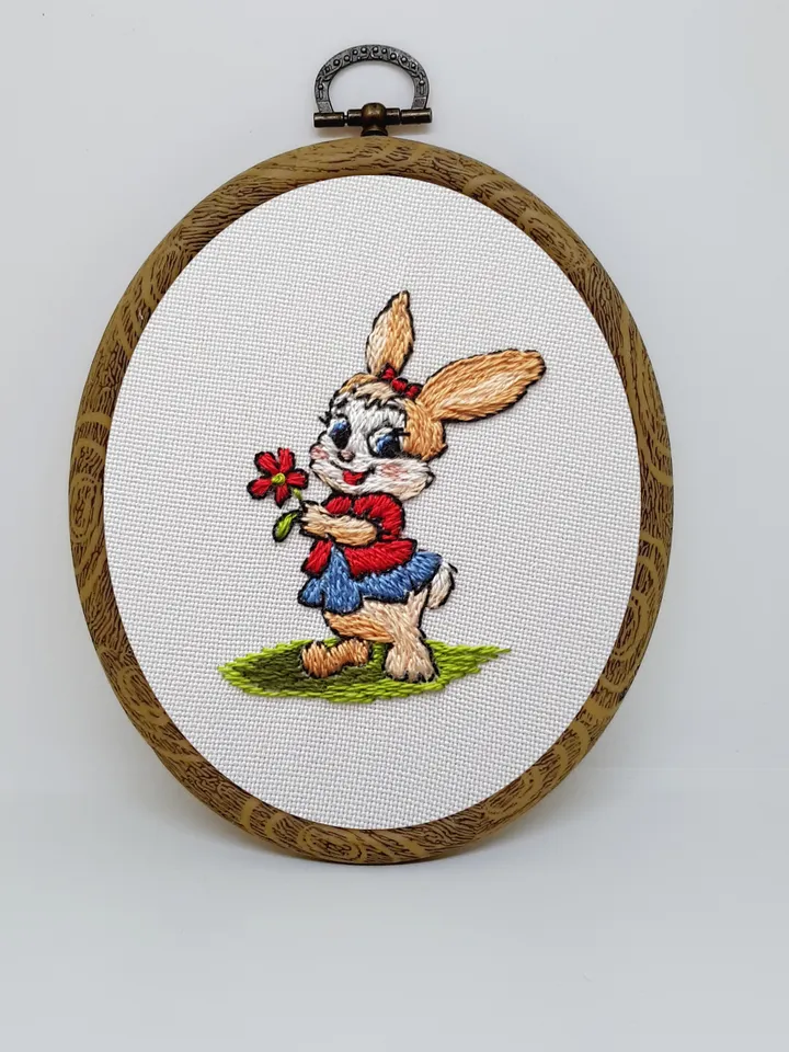 Easter bunny hand embroidery DIY, Rabbit pattern pdf