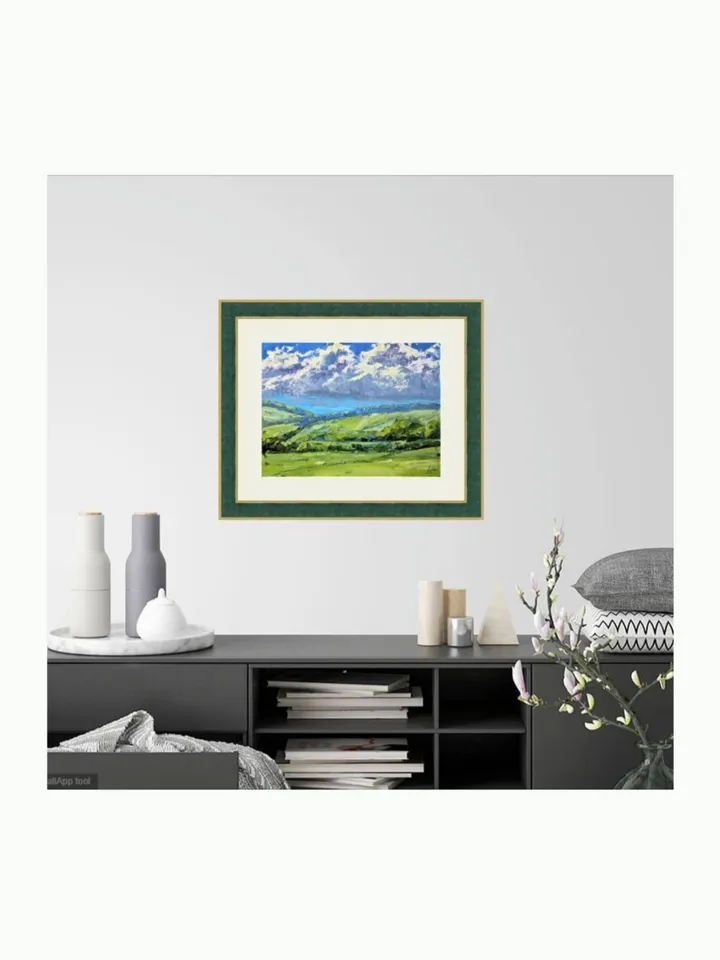 Original Oil Painting Summer Landscape with Green Field and Clouds Peaceful Summer Sky over a Green Field Small Oil Artwork