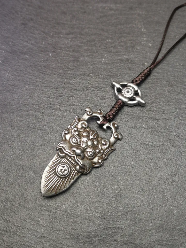 Gandhanra Handmade Tibetan Buddhist Amulet,Kirtimukha Pendant,Bhoma,Banaspati,Mouth of Kala,Made of Cold Iron,1.97&quot; × 1.0&quot;
