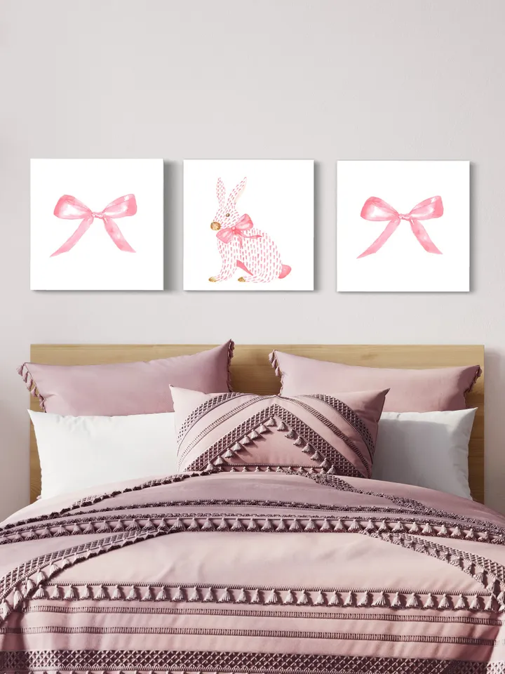 Pink Bow Watercolor Painting Wall Art Print, Baby Girl Gift, Bow Wall Art, Newborn Girl, Pink and White,Pink Chinoiserie Print, Giclee Print