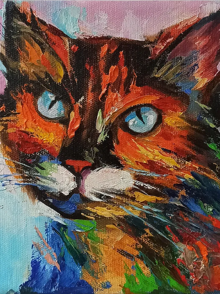 Extremely Angular Cat, original oil painting