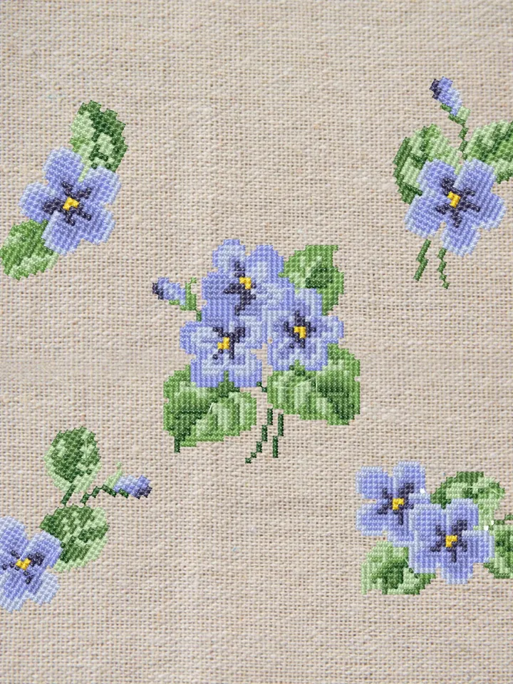 Violets blue cross-stitch set patterns machine embroidery designs digital embroidery pattern clothing décor embroidery motif flower