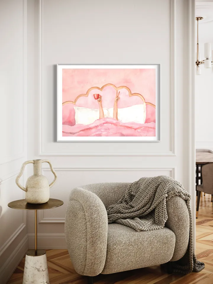 Pink Feminine Watercolor Painting Poster, Pink Girls Room Wall Art, Boho Apartment Decor, Pink Aesthetic, Bar Cart Decoration, Preppy Art