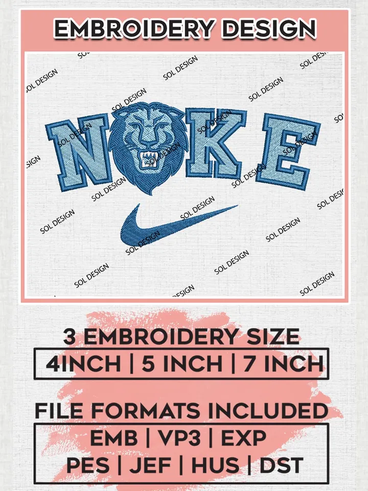 Nike Columbia Lions Machine Embroidery Design, NCAA Columbia Lions Embroidery Design files, NCAA Embroidery Designs, NCAA Machine Embroidery Designs, Digital Download
