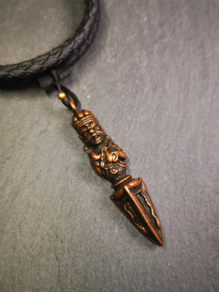 Gandhanra Antique Tibetan Amulet ,Vajrapani Phurba,Kila(Dorje Phurba) , Trantic Buddhism Ritual Implement Pendant,Made of Copper,2.36"