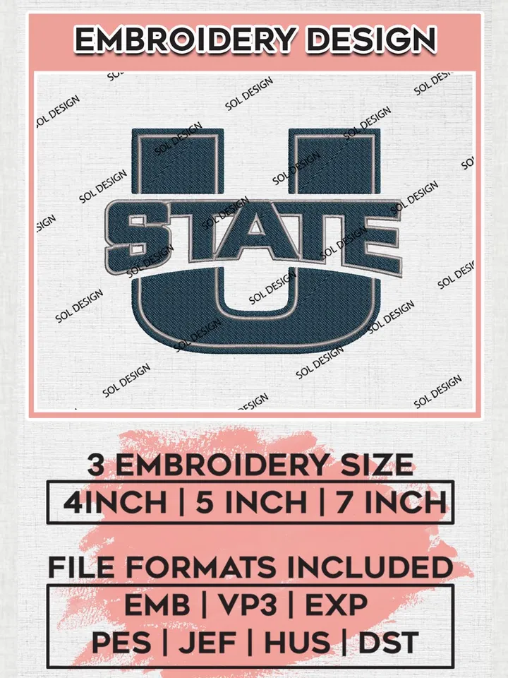 NCAA Utah State Team Logo Machine Embroidery Design, NCAA Utah State Aggies Team Design Design files, NCAA Team Embroidery Designs, NCAA Machine Embroidery Designs, Digital Download