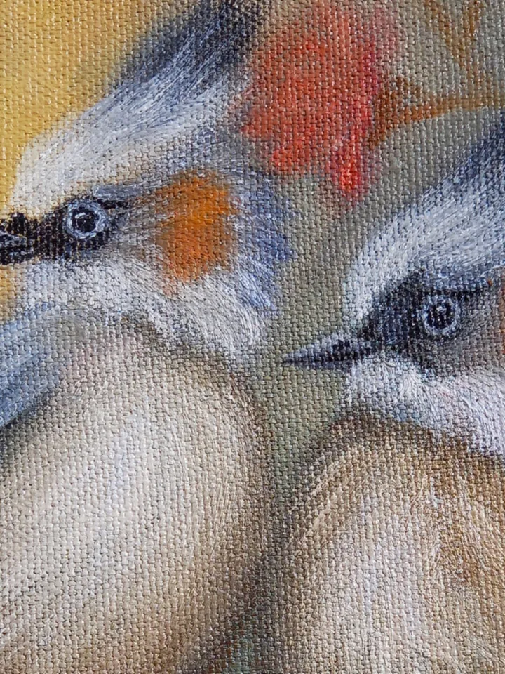 Bird original oil painting with a frame 25x35 cm
