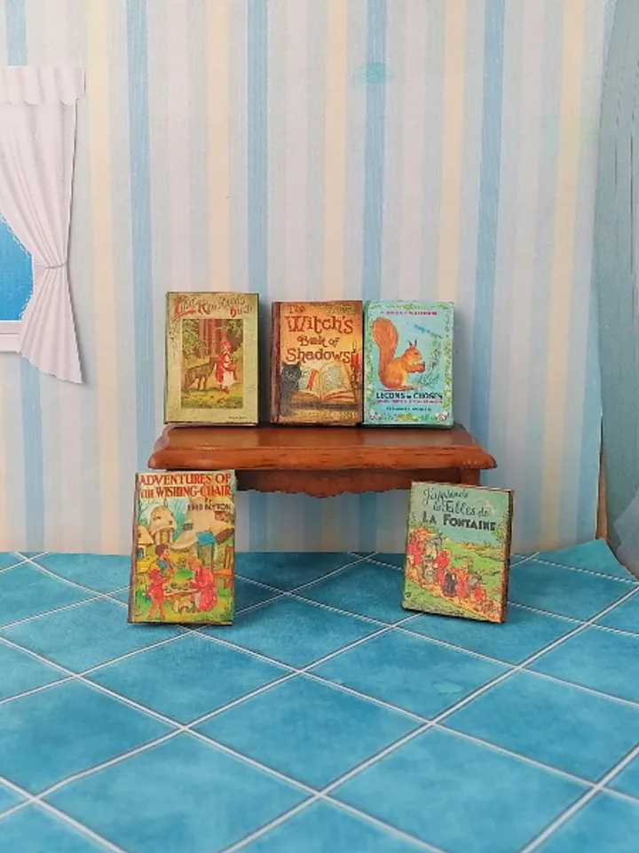 Dollhouse book set in 1:12 scale. Handmade.
