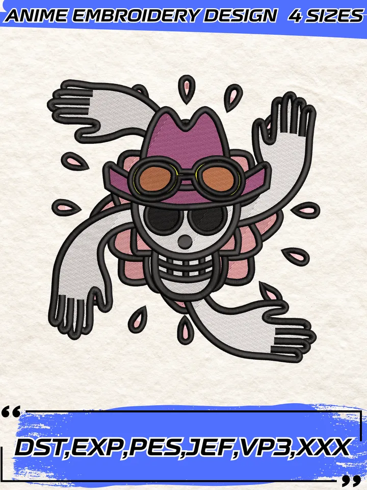 Nico Robin Jolly Roger Embroidery Design,One Piece Anime Embroidery Design,4 Sizes,Instant Download