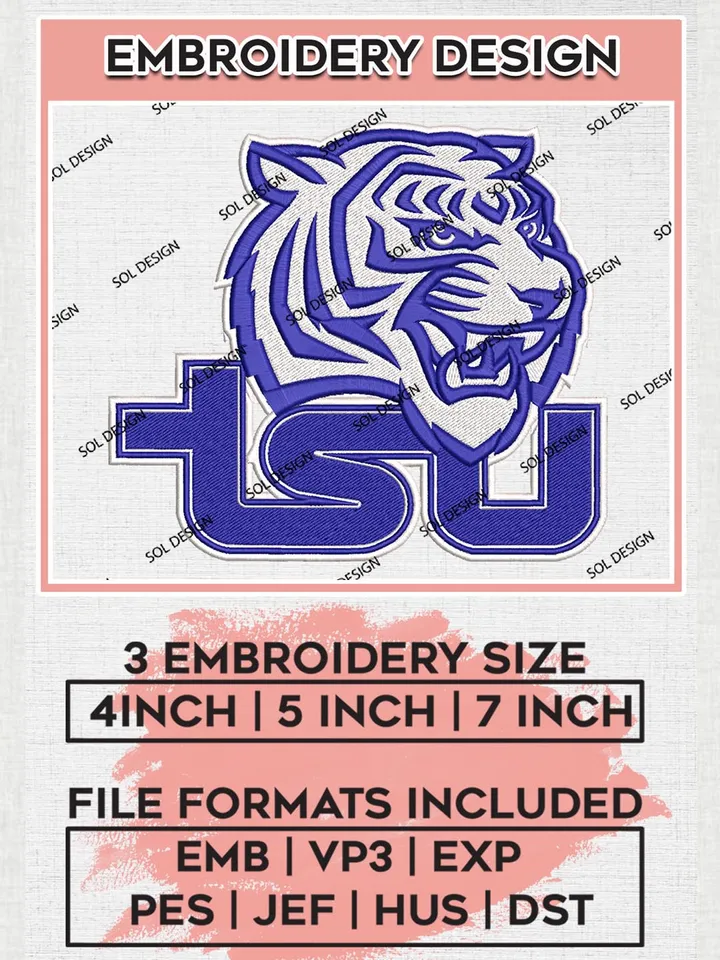 Tennessee State Tigers Logo Machine Embroidery Design, NCAA Tennessee State Tigers Embroidery Design Design files, NCAA Embroidery Designs, NCAA Machine Embroidery Designs, Digital Download