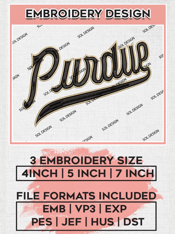 Purdue College Football Team Wordmark Logo Embroidery Design Files, NCAA Purdue Boilermakers Machine Embroidery, NCAA Teams, 3 sizes, NCAA Machine embroidery designs, Digital Download