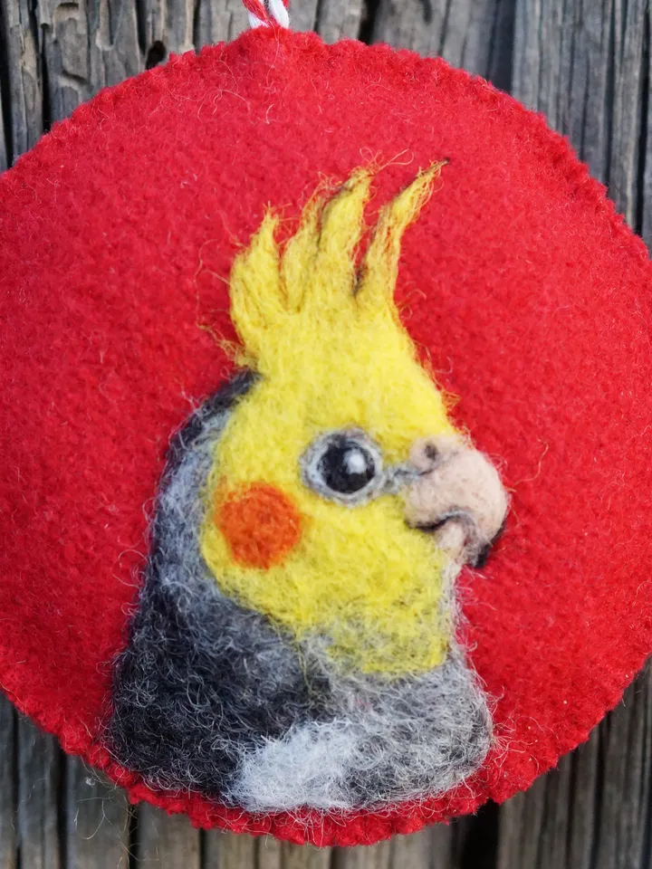 Gray cockatiel Christmas ornament, pet portrait, made to order