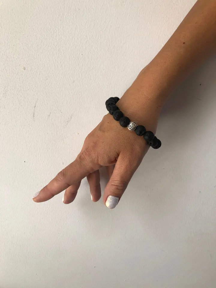 Lava Stone Bali Spiritual Ying Yang Bracelet Handmade | Genuine Lava Stone Black Oriental Bracelet Woman | Gemstone Women Sacred Bracelet