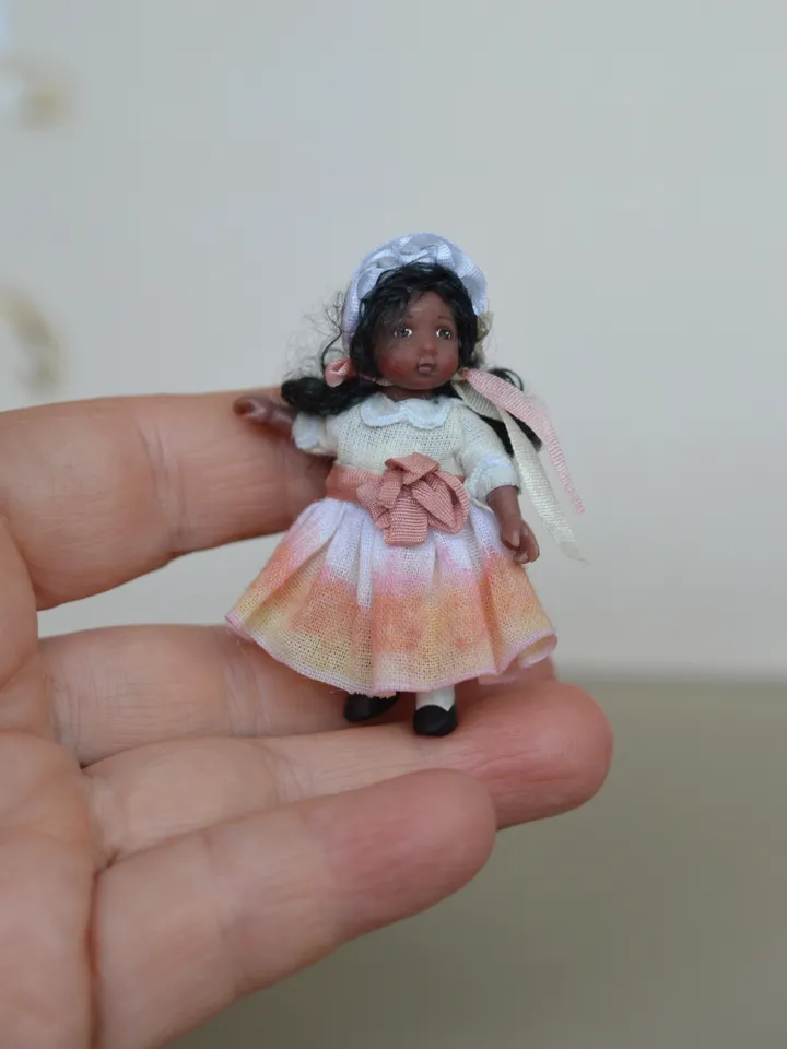 Miniature doll in 24th scales. Handmade doll toy. Miniature for dollhouse.