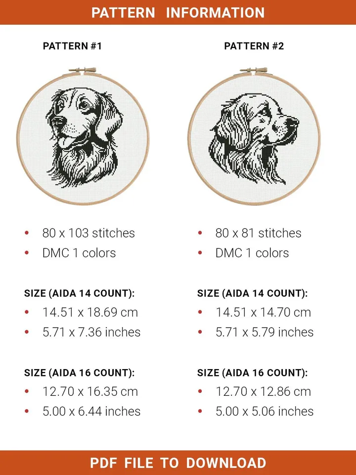 Bundle 2 silhouette Golden retriever Cross stitch pattern, dog breed, puppy, animals, beginner counted, gift DIY, embroidery, instant PDF