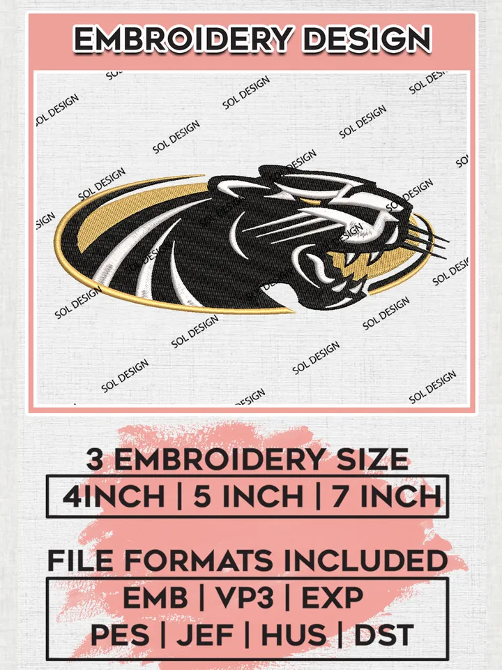 Milwaukee Panthers Football Team Logo Embroidery Design Files, NCAA Milwaukee Panthers Jaguars Machine Embroidery, NCAA Teams, Game Day, 3 sizes, NCAA Machine embroidery designs, Digital Download