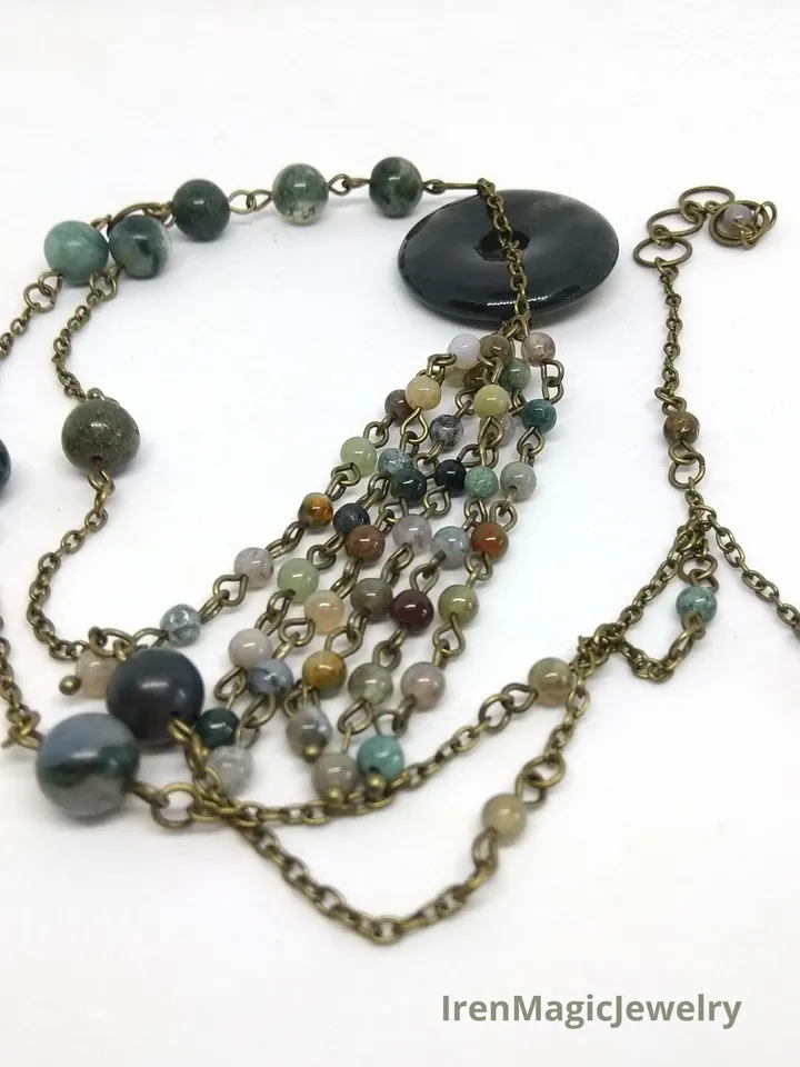 Moss Agate Sautoir Long boho necklace
